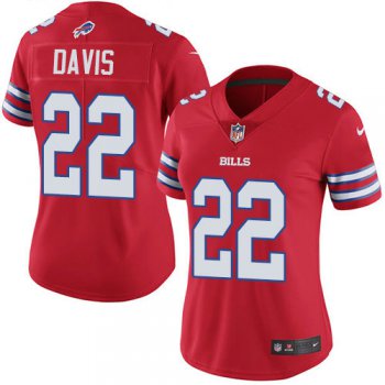 Women Nike Bills #22 Vontae Davis Red Stitched NFL Limited Rush Jersey