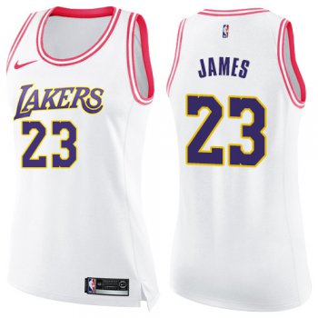 Women's Nike Los Angeles Lakers #23 LeBron James White Pink NBA Swingman Fashion Jersey