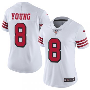 Women's Nike San Francisco 49ers #8 Steve Young White Rush Stitched NFL Vapor Untouchable Limited Jersey