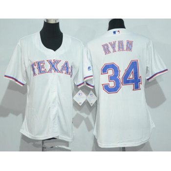 Women's Texas Rangers #34 Nolan Ryan Retired White Stitched MLB Majestic Cool Base Jersey