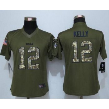 Women's Buffalo Bills #12 Jim Kelly Retired Player Green Salute to Service NFL Nike Limited Jersey