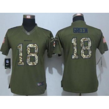 Women's Cincinnati Bengals #18 A. J. Green Green Salute to Service NFL Nike Limited Jersey