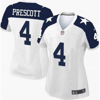 Women's Dallas Cowboys #4 Dak Prescott White Thanksgiving Alternate Stitched NFL Nike Game Jersey