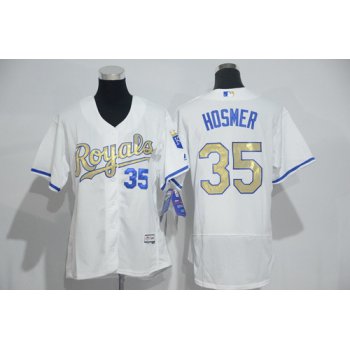 Women's Kansas City Royals #35 Eric Hosmer White Champions Gold Program 2016 FlexBase Jersey