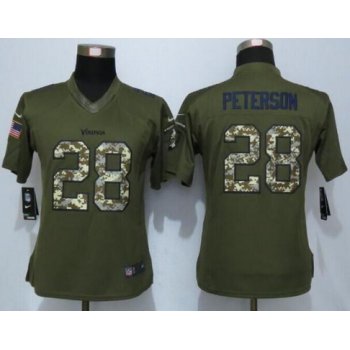 Women's Minnesota Vikings #28 Adrian Peterson Green Salute to Service NFL Nike Limited Jersey