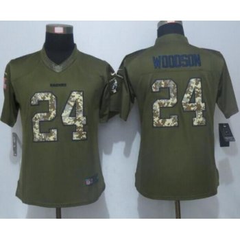 Women's Oakland Raiders #24 Charles Woodson Green Salute to Service NFL Nike Limited Jersey