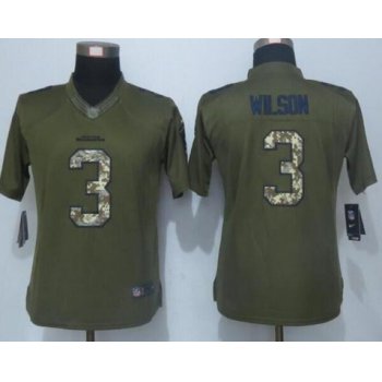 Women's Seattle Seahawks #3 Russell Wilson Green Salute to Service NFL Nike Limited Jersey