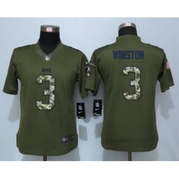 Women's Tampa Bay Buccaneers #3 Jameis Winston Green Salute to Service NFL Nike Limited Jersey