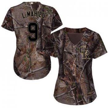 Colorado Rockies #9 DJ LeMahieu Camo Realtree Collection Cool Base Women's Stitched Baseball Jersey