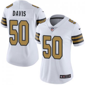 Nike Saints #50 DeMario Davis White Women's Stitched NFL Limited Rush Jersey