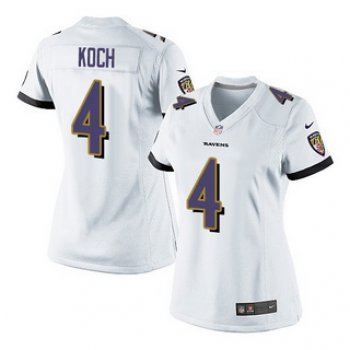 Women's Baltimore Ravens #4 Sam Koch Nike Game White Road Jersey