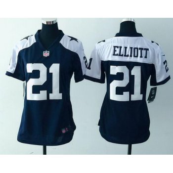 Women's Dallas Cowboys #21 Ezekiel Elliott Nay Blue Thanksgiving Alternate NFL Game Jersey