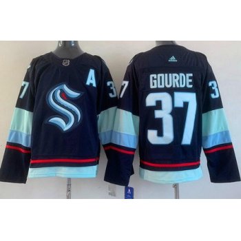 Men's Seattle Kraken #37 Yanni Gourde Navy Authentic Jersey