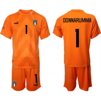 Men's Italy #1 Donnarumma Orange Goalkeeper Soccer Jersey Suit