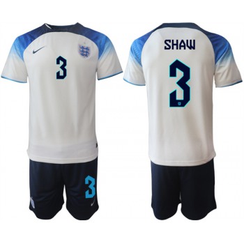 Mens England #3 Shaw White Home Soccer Jersey Suit