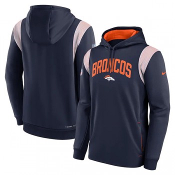 Mens Denver Broncos Navy Sideline Stack Performance Pullover Hoodie